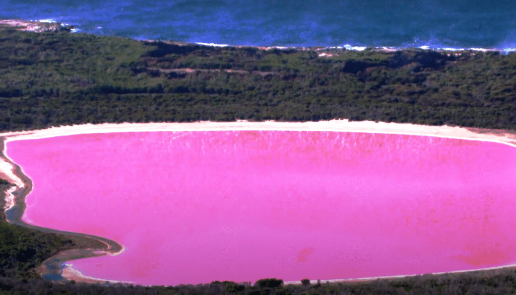 Scenic view of Lake Hillier from plane